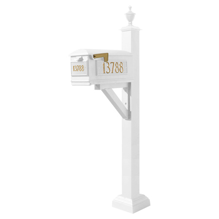 QUALARC Mailbox, (3 Cast Plates) Square Collar & Urn Finial, (White) WPD-SC2-S5-LM-3P-WHT